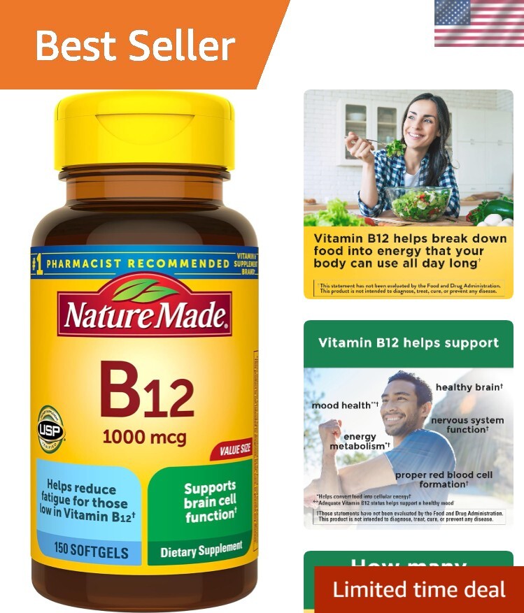 Vitamin B12 1000 mcg Energy Support - 150 Softgel Capsules for Optimal Health
