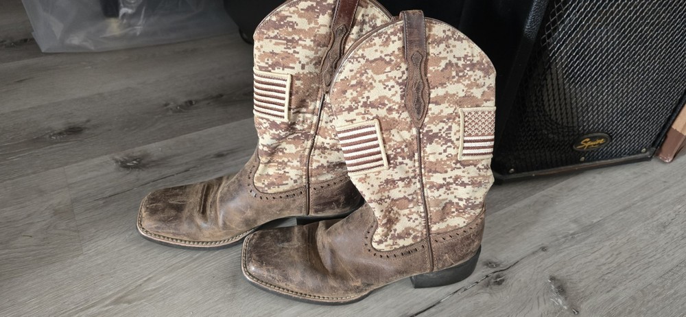 ARIAT Suede Western Boots Camo American Flag Size 8.5B 10023368