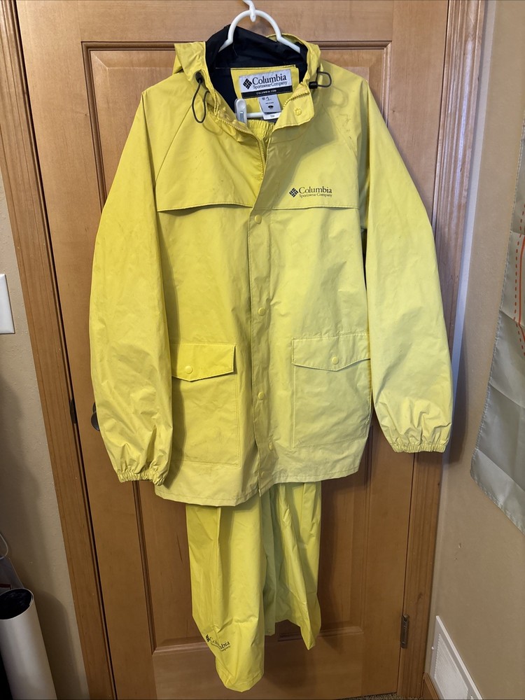 Columbia Yellow Waterproof Hooded Rain Jacket & Pants Set Size Large