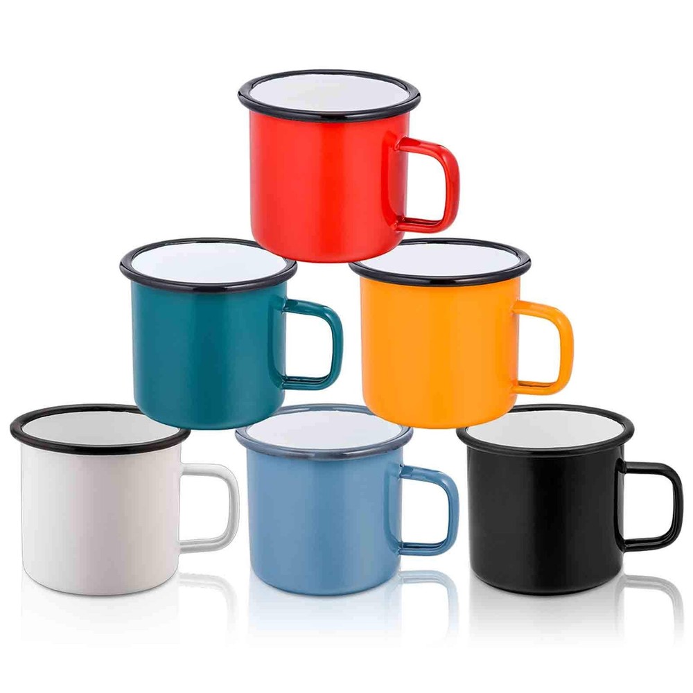 12oz Enamel Coffee Mug for Camping Tea Travel in White Blue Green Black
