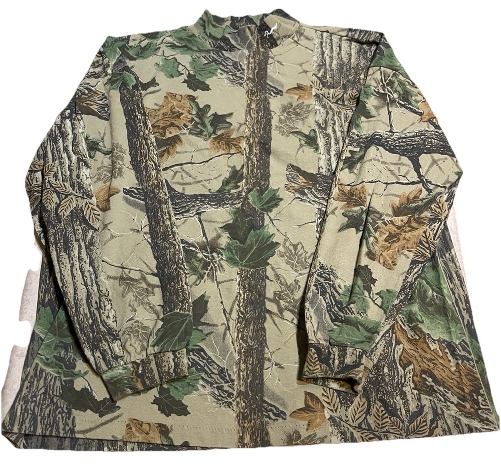 Vtg Duxbak Camo Shirt Men Sz 2XL Mock-neck Pullover Hunting Realtree
