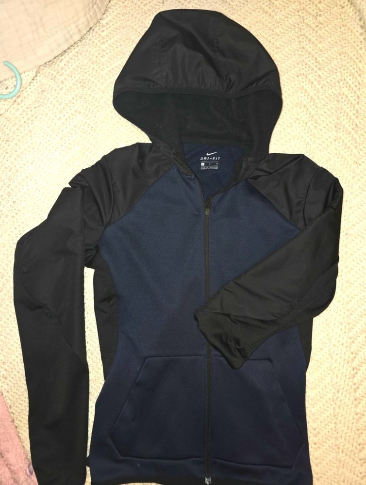 Womens Size Small Dark Blue & Black Nike Dri Fit Full Zip Hoodie Jacket