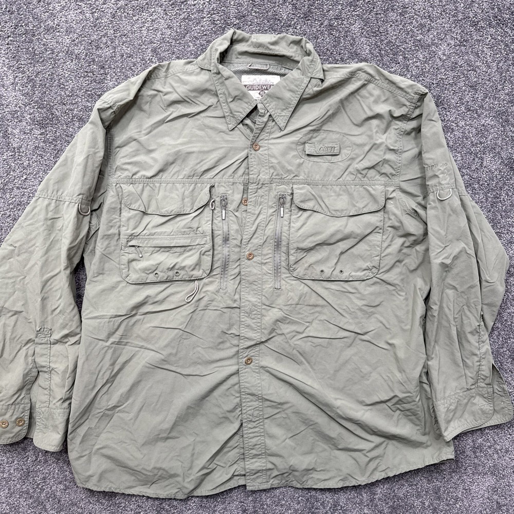 Mens XL Cabelas Guidewear GXII Fishing Shirt Sage Green Nylon UPF 40 Vented