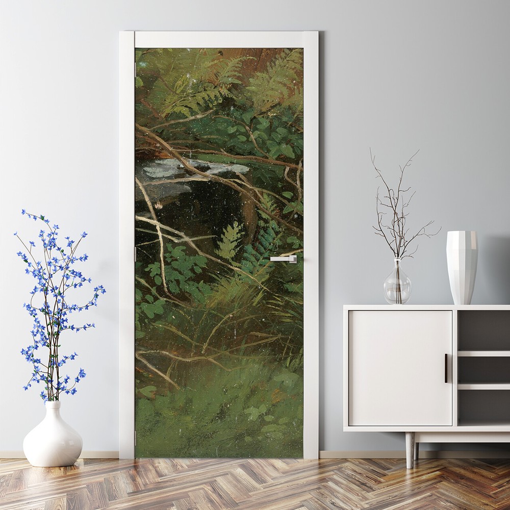 Inside forest picture oil autumn woodland Self adhesive Door Decal Wallpaper