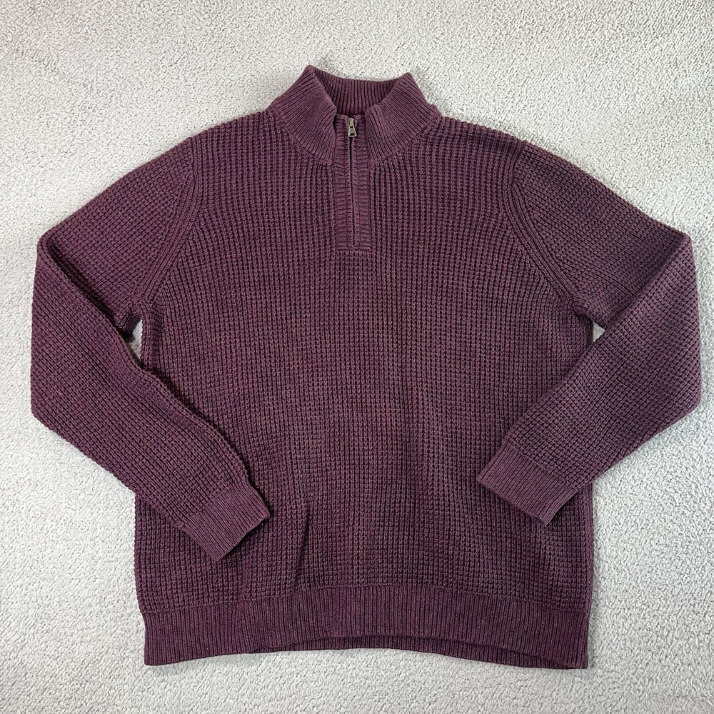 LL Bean Mens Organic Cotton Waffle Sweater 1/4 Zip Heavyweight XXL 508120