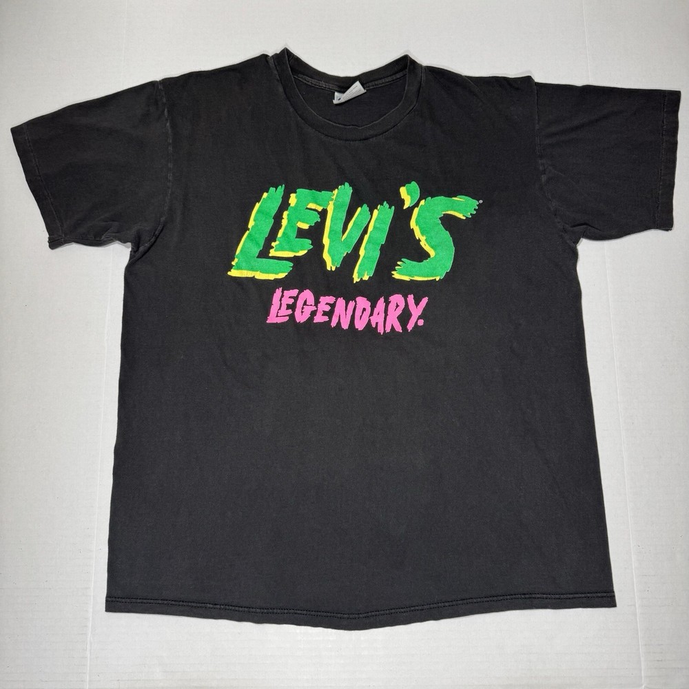 VTG 80s 90s Levis Legendary Graffiti Single Stitch Black T Shirt XL Graphic Tee