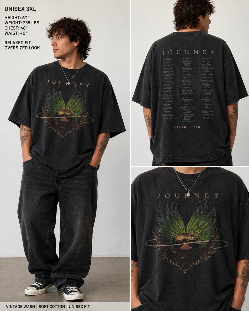 Gildan Heavy Cotton Journey Tour 2018 Band Graphic Print T-Shirt Black 3XL