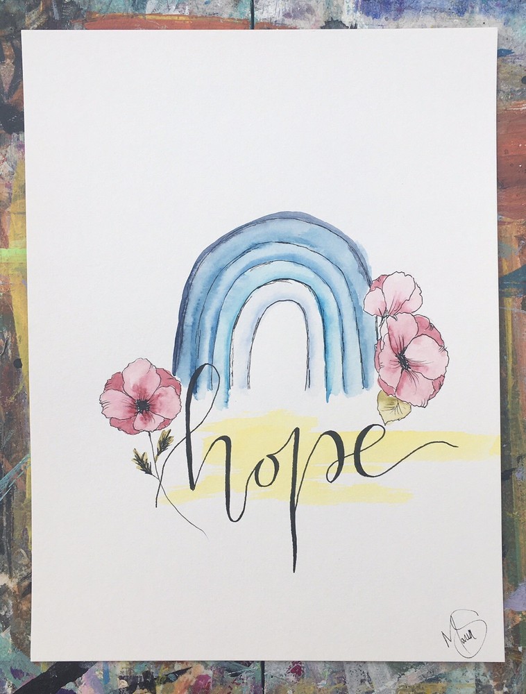 Maria Scalf Hope Rainbow Floral Baby Minimalist 9x12 Original Art