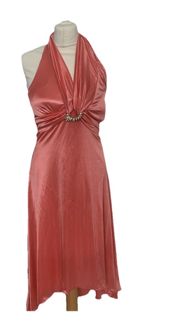 Dress Women Size Small Salmon Pink A-line Halter Dip Sleeveless Lined