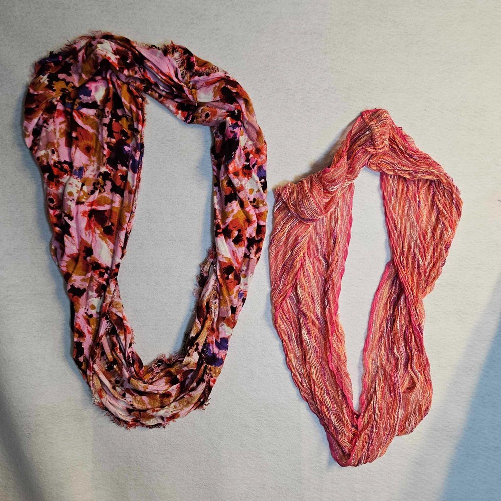 Spectrum Infinity Scarf Set of 2 in Pink Cream Coral Maroon Spring Colors  