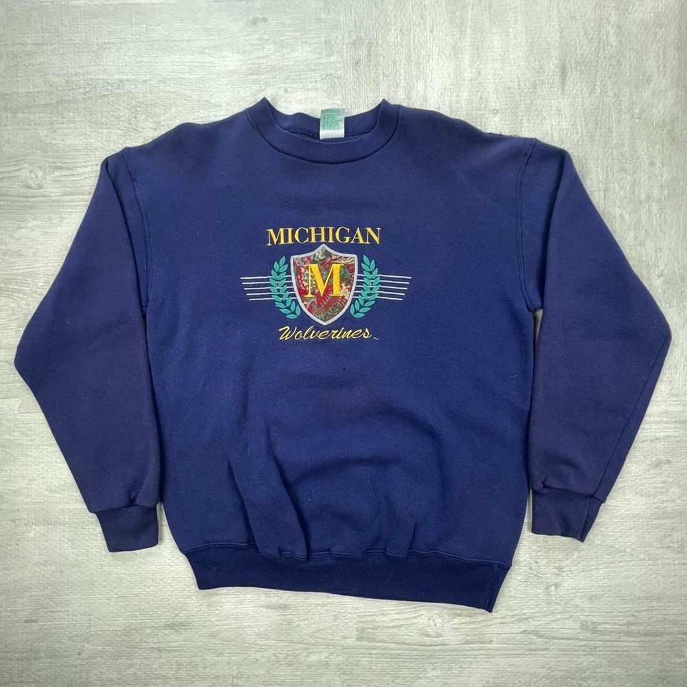 Vintage 90s Michigan Wolverines Sweatshirt Size: Large Blue NCAA College Retro