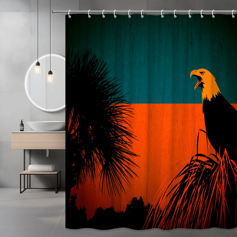 Tropical Eagle Shower Curtain Orange Teal Black Silhouette Print