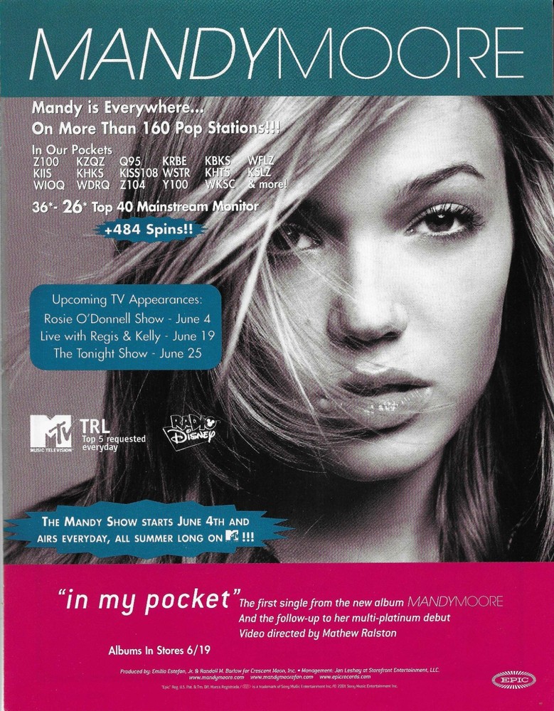 MANDY MOORE Vintage 2001 PROMO TRADE AD Poster for In My pocket MINT 8.5x11