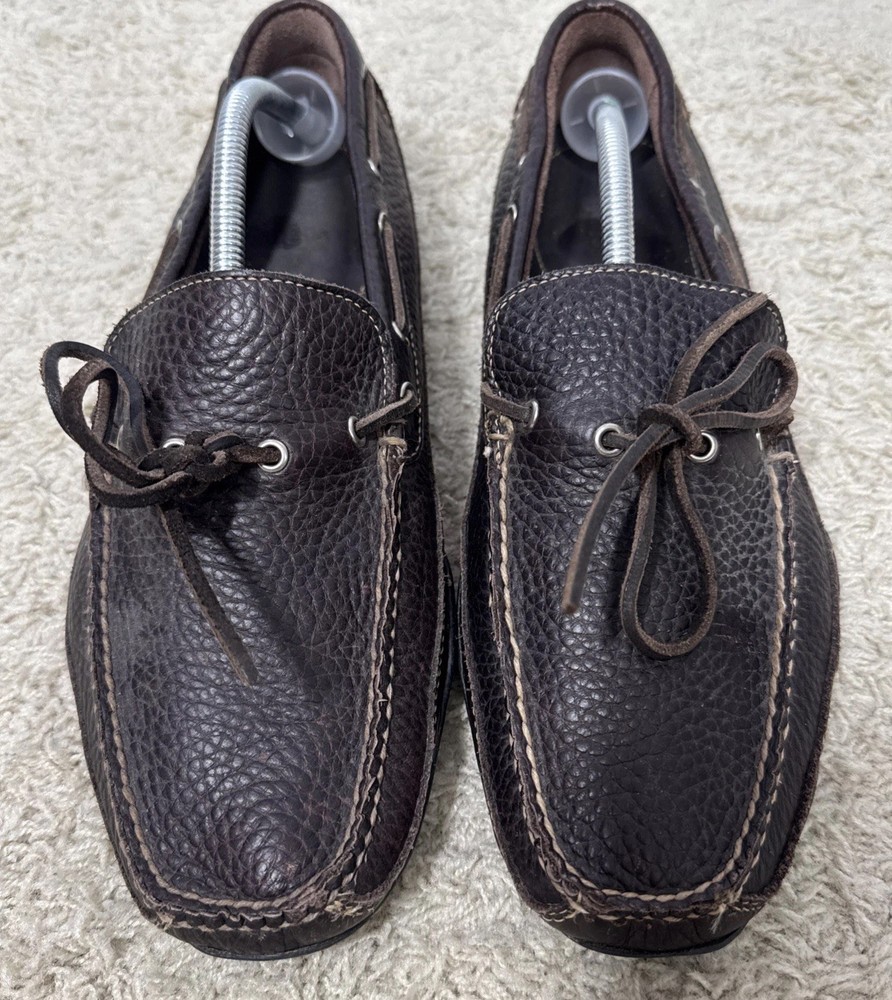 LL Bean Brown Pebbled Leather Slip On Driving Loafers Moccasins Mens 12D Comfort