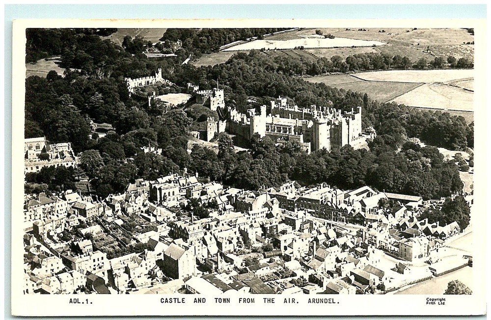 S04-3681, Castle And Town From The Air, Arundel, Vinatage Real Photo Postcard