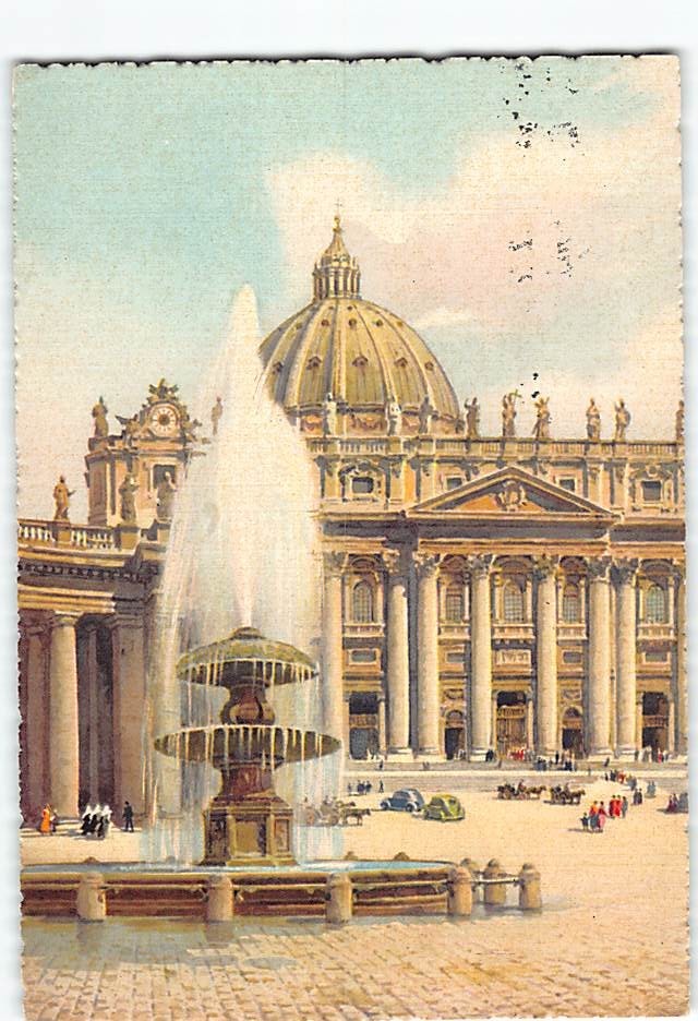 Postcard St. Peter's Square Fountain Rome Italy