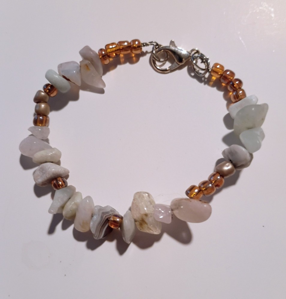 Beaded Gemstone & Glass Chip Bracelet, Multicolor, Adjustable, Lobster Clasp