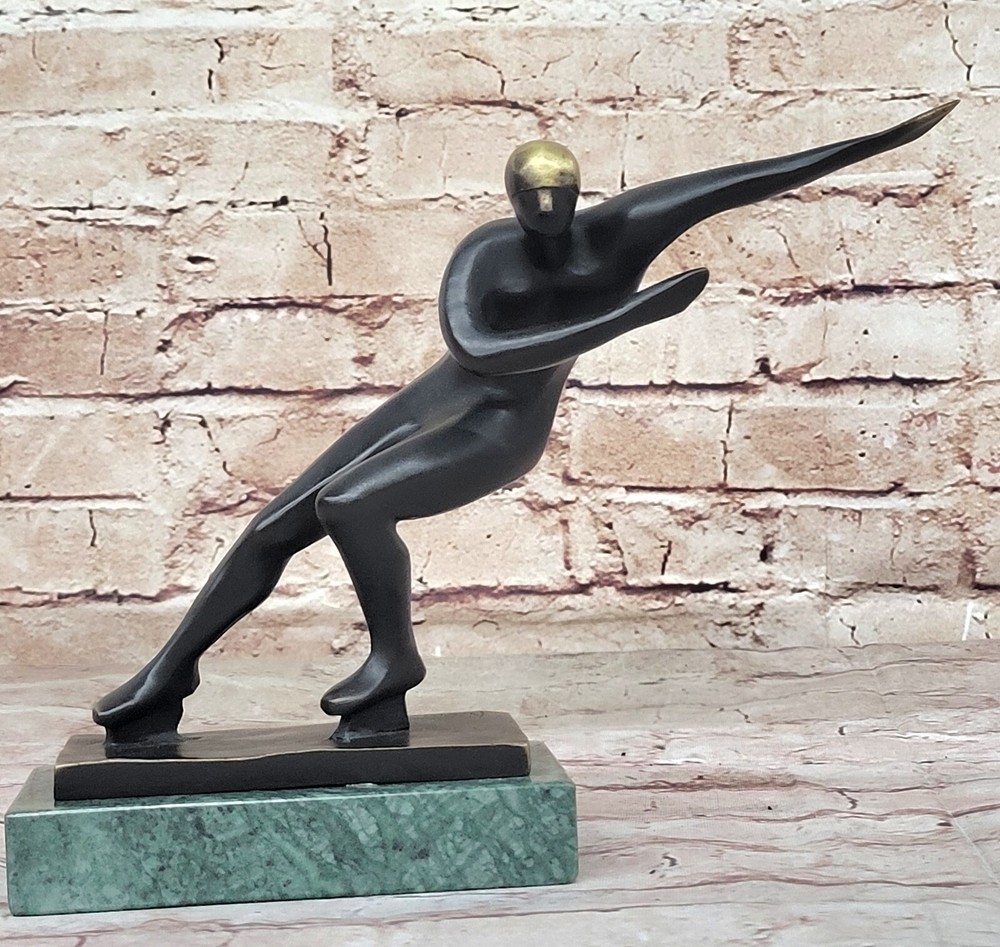 Handcrafted Mid-Century Mario Nick Bronze Ice Skater Sculpture Original Signed