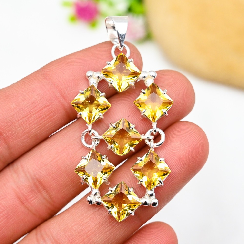 Beautiful Citrine Gemstone Pendant 925 Sterling Silver Handmade Jewelry For Gift