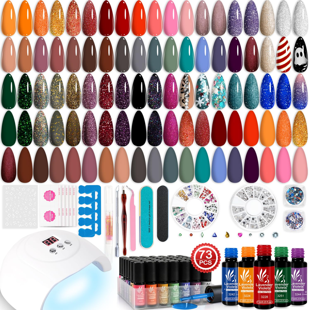 73-Piece Gel Nail Polish Kit with UV Light - 45 Colors, Primer & Builder Gel for Salon-Quality Manicures