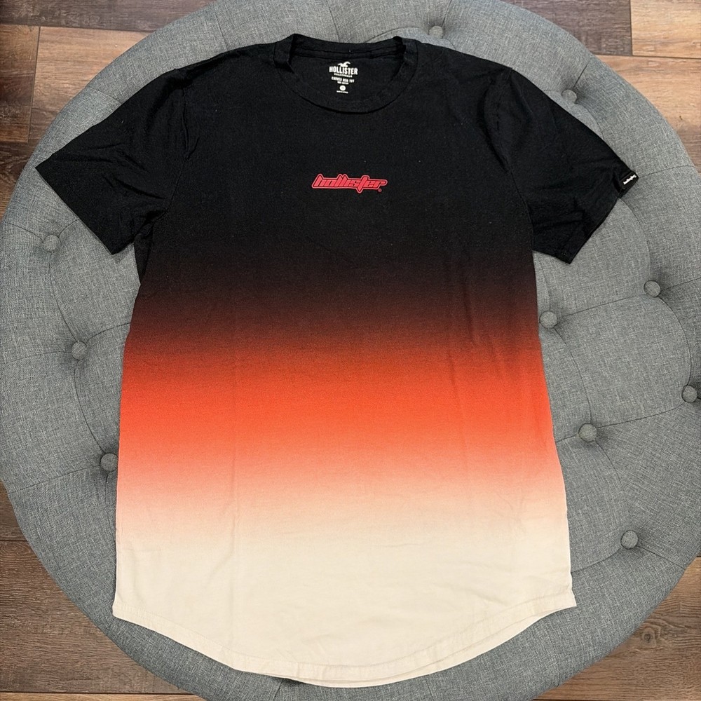 Hollister California Curved Hem Ombre Graphic T-shirt Mens M Black Red White