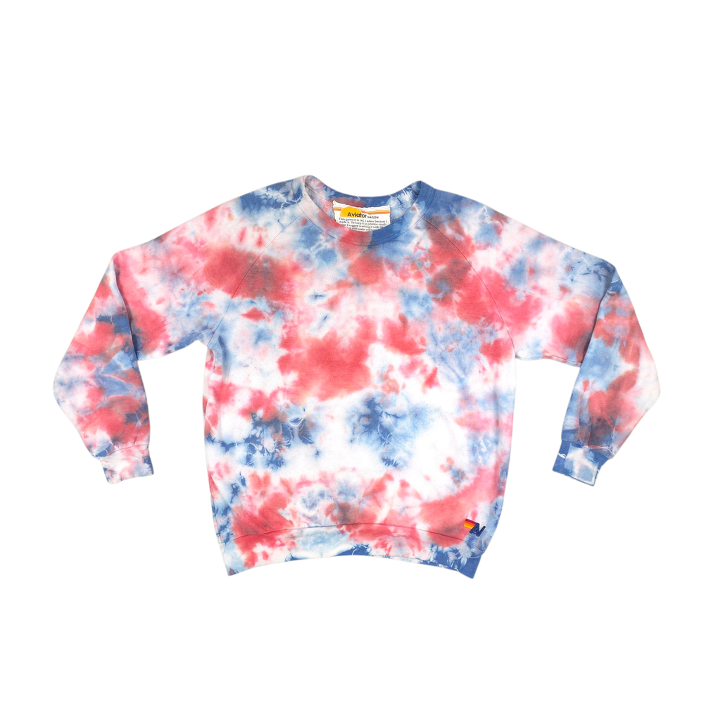 Aviator Nation Sweatshirt Unisex Large Red Blue Hand Tie Dye Fleece Pullover