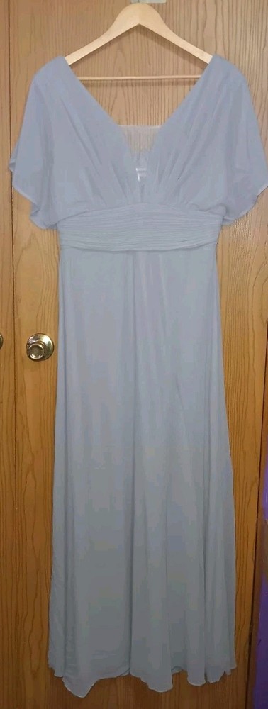 Ever Pretty Maxi Dress Womens Size 2XL Light Gray Mesh Vneck Flare Sleeves Flowy
