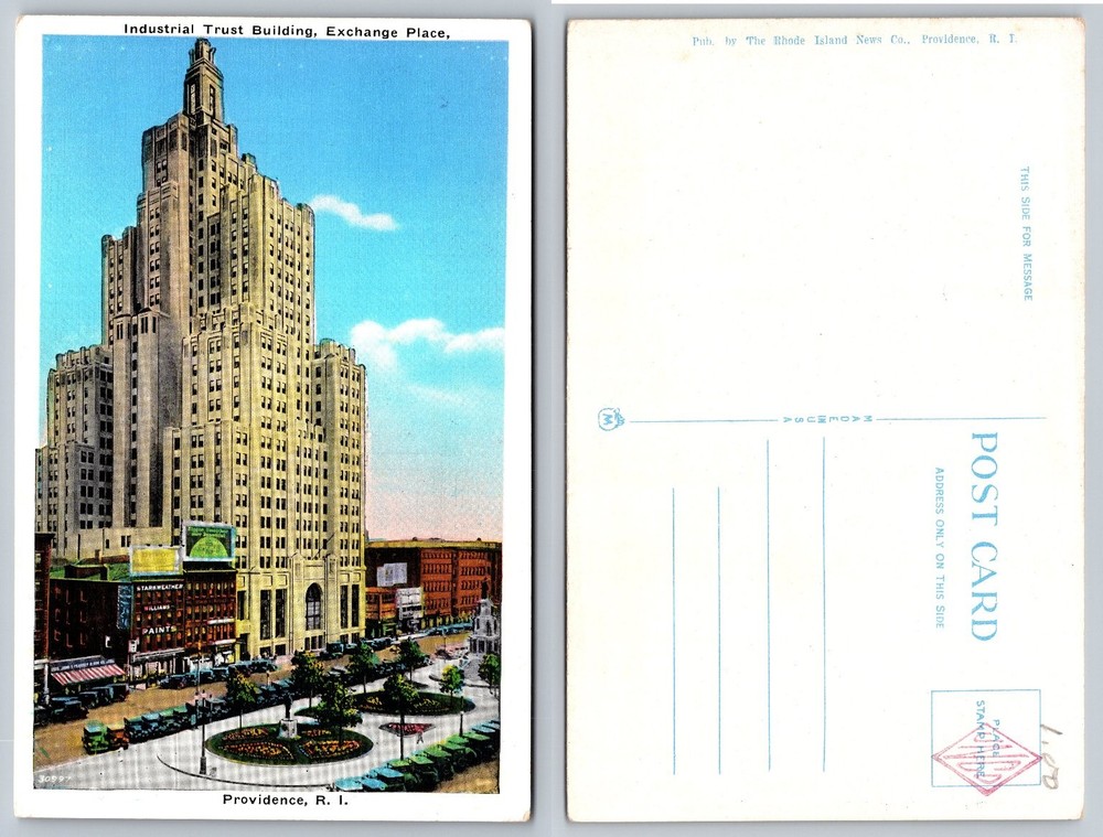 Industrial Trust Building Providence RI Art Deco Skyscraper MWM Postcard