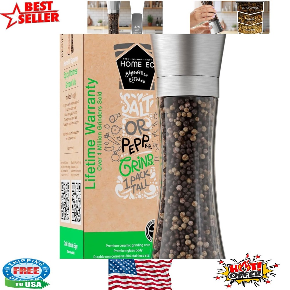 Elegant 7.5 Inch Stainless Steel Adjustable Salt and Pepper Grinder Mill