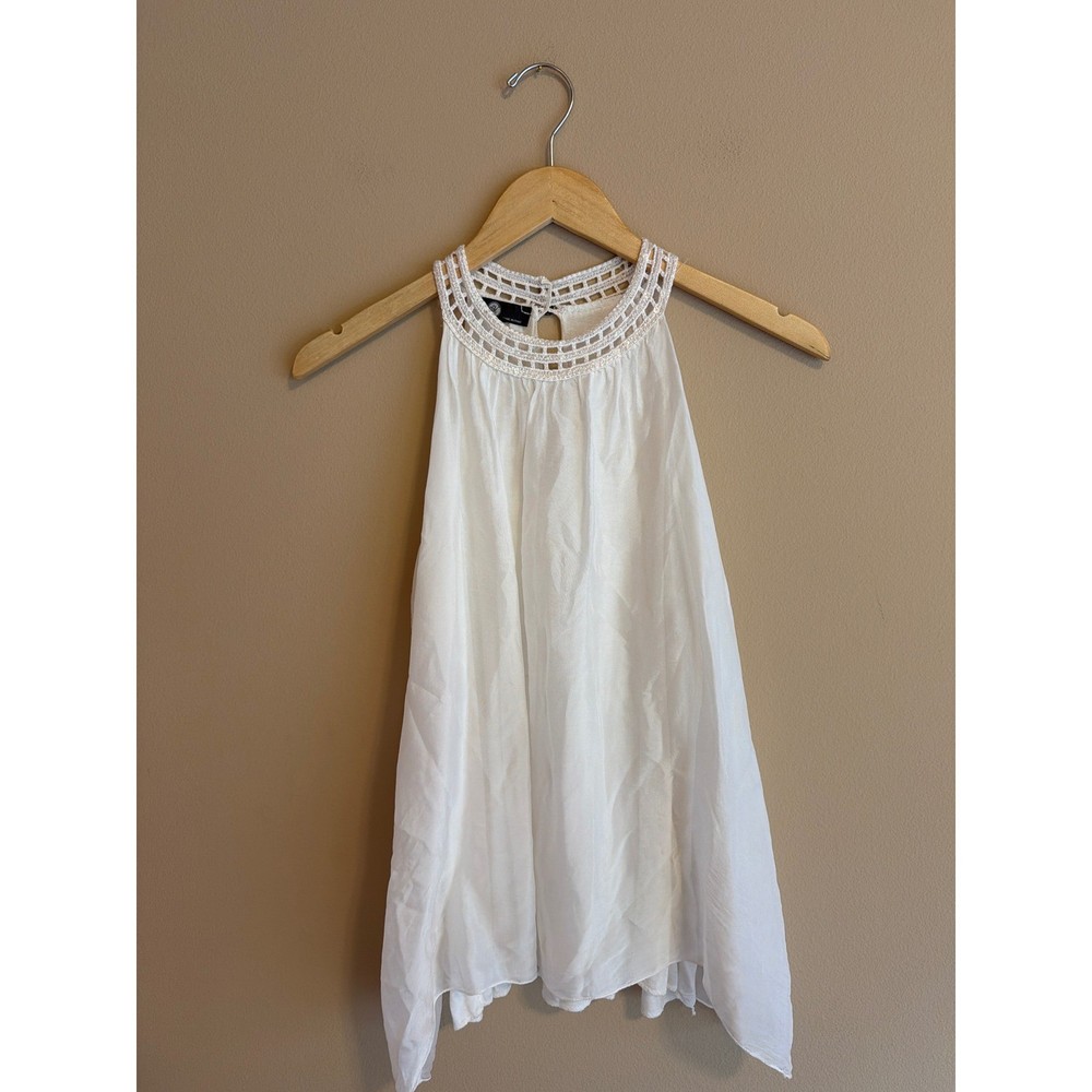 White Silk Blend Sequin Crochet Halter Top Made in Italy