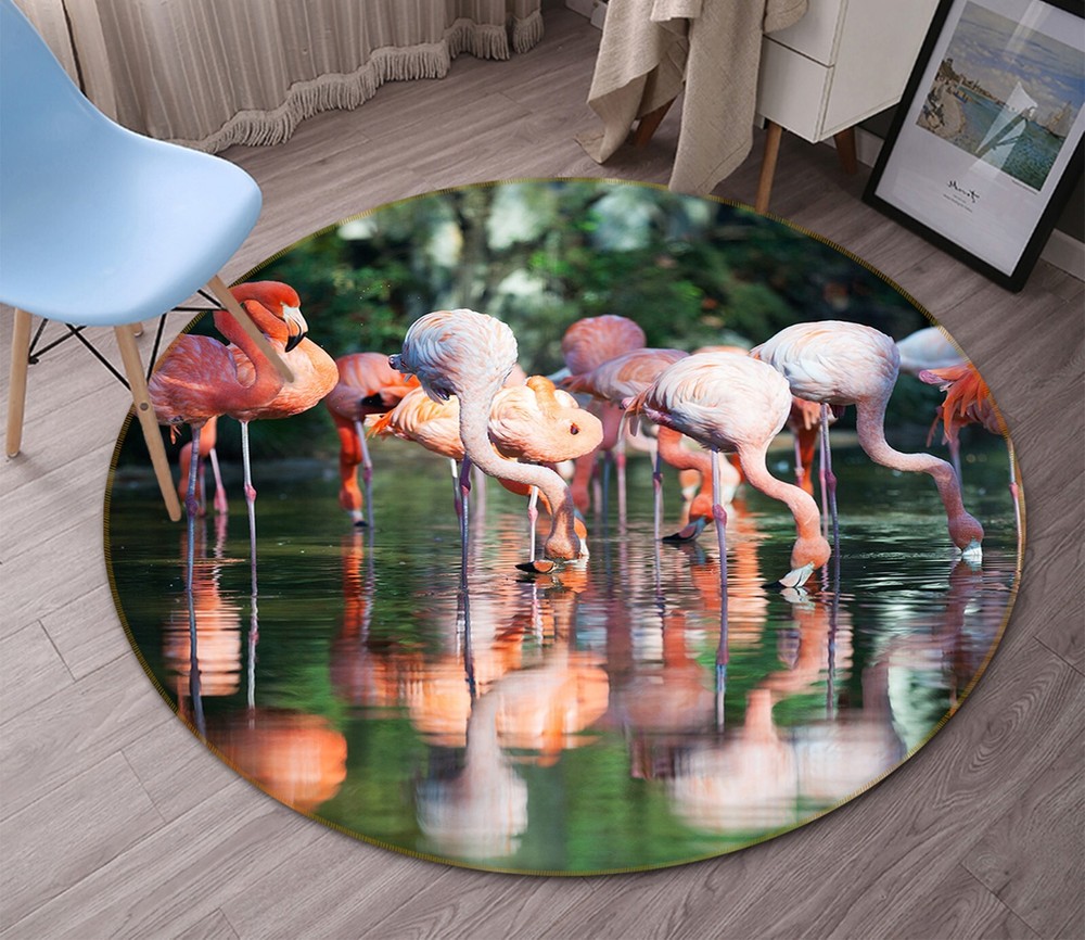 3D Flamingo Drinking AHO186910 Animal Non Slip Rug Mat Elegant Photo Carpet Romy