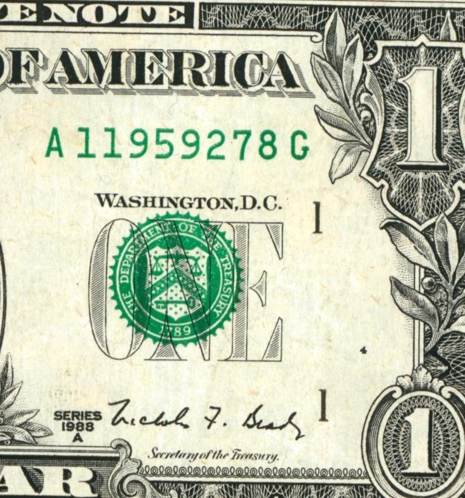**WEB PRESS NOTE** ((EXPERIMENTAL)) $1 1988 Plate #4/8 Federal Reserve Note