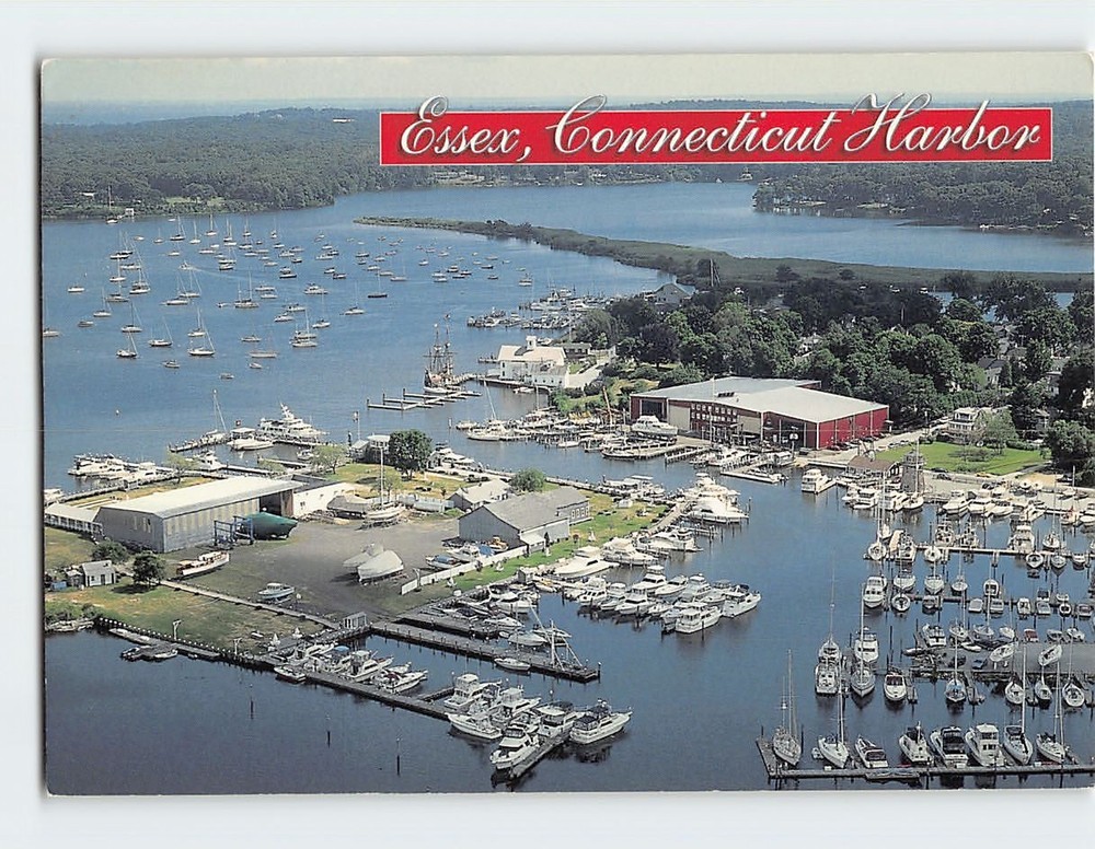 Postcard Aerial View Essex Harbor Essex Connecticut USA