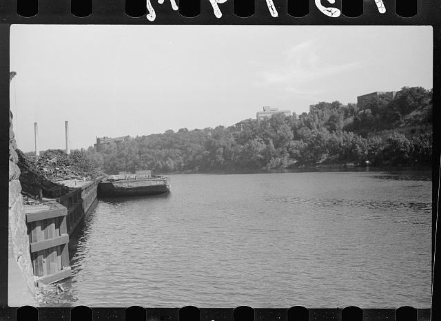 Photo:Riverfront Harbor Scene 1930s Waterfront Industrial Barge Dock