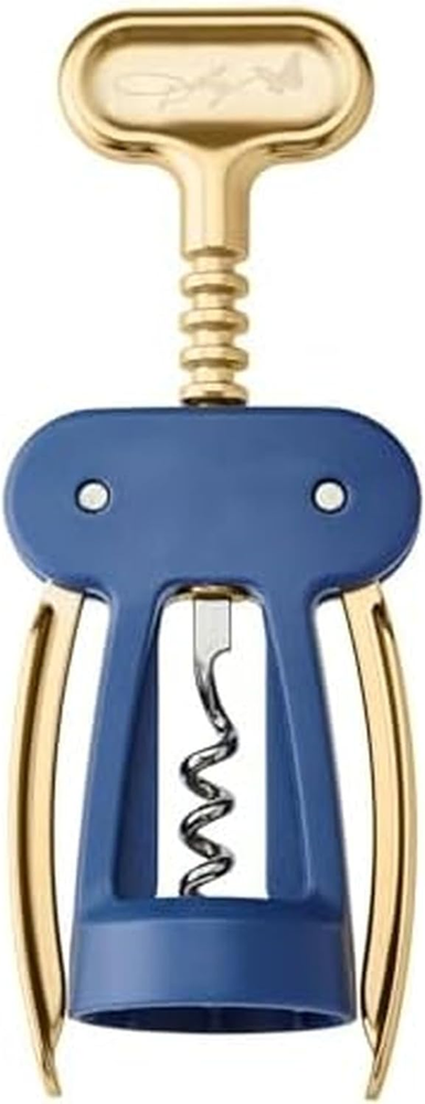 Wing Corkscrew, Blue and Gold Wine Bottle Opener with Ergonomic Grip, Stylish an