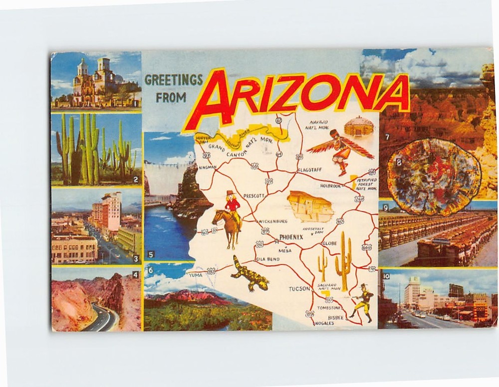 Postcard Map, Scenes & Views Arizona USA