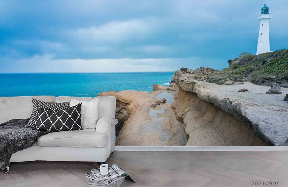 3D Sky Sea Coastline Lighthouse Wall Murals Wallpaper Murals Wall Sticker