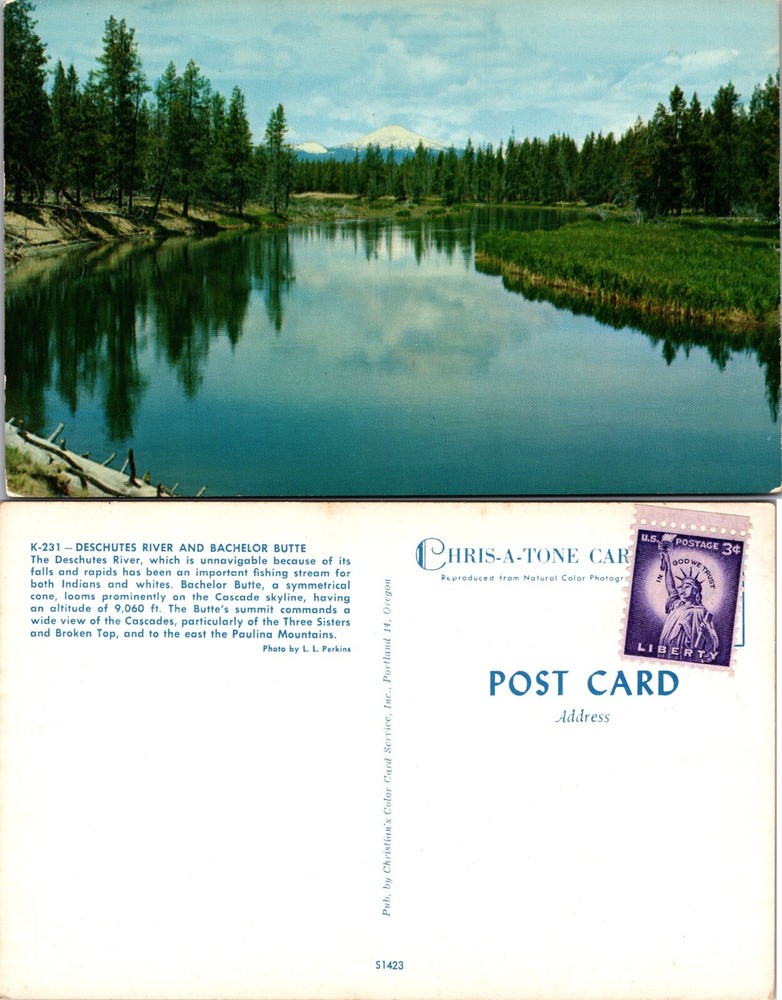 Deschutes River and Bachelor Butte Oregon OR Postcard