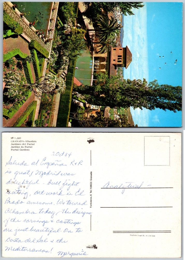 Continental Alhambra Gardens Granada Spain Postcard