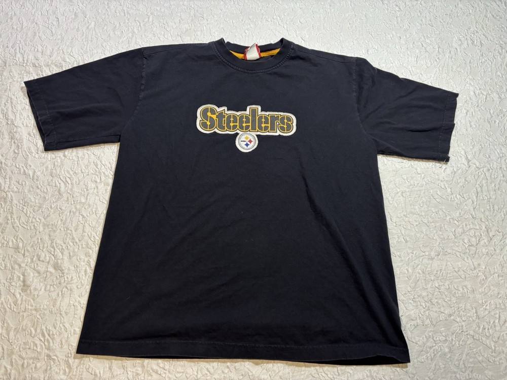 Vintage Mens XL Faded Spell Out Pittsburgh Steelers Football T-Shirt Black