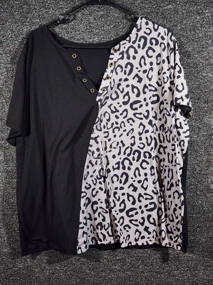 Shein Curve Womens Short Sleeve Blouse Leopard Print V Neck Size 3XL