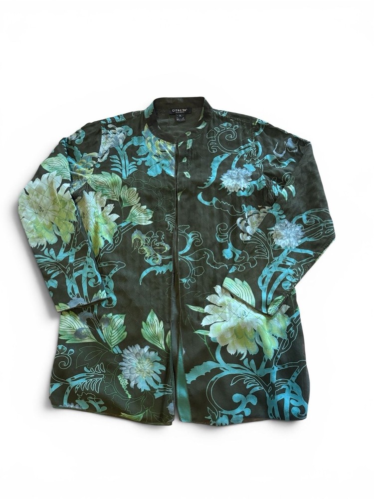 Citron Santa Monica Floral Quilted Silk Blend Top Size XL
