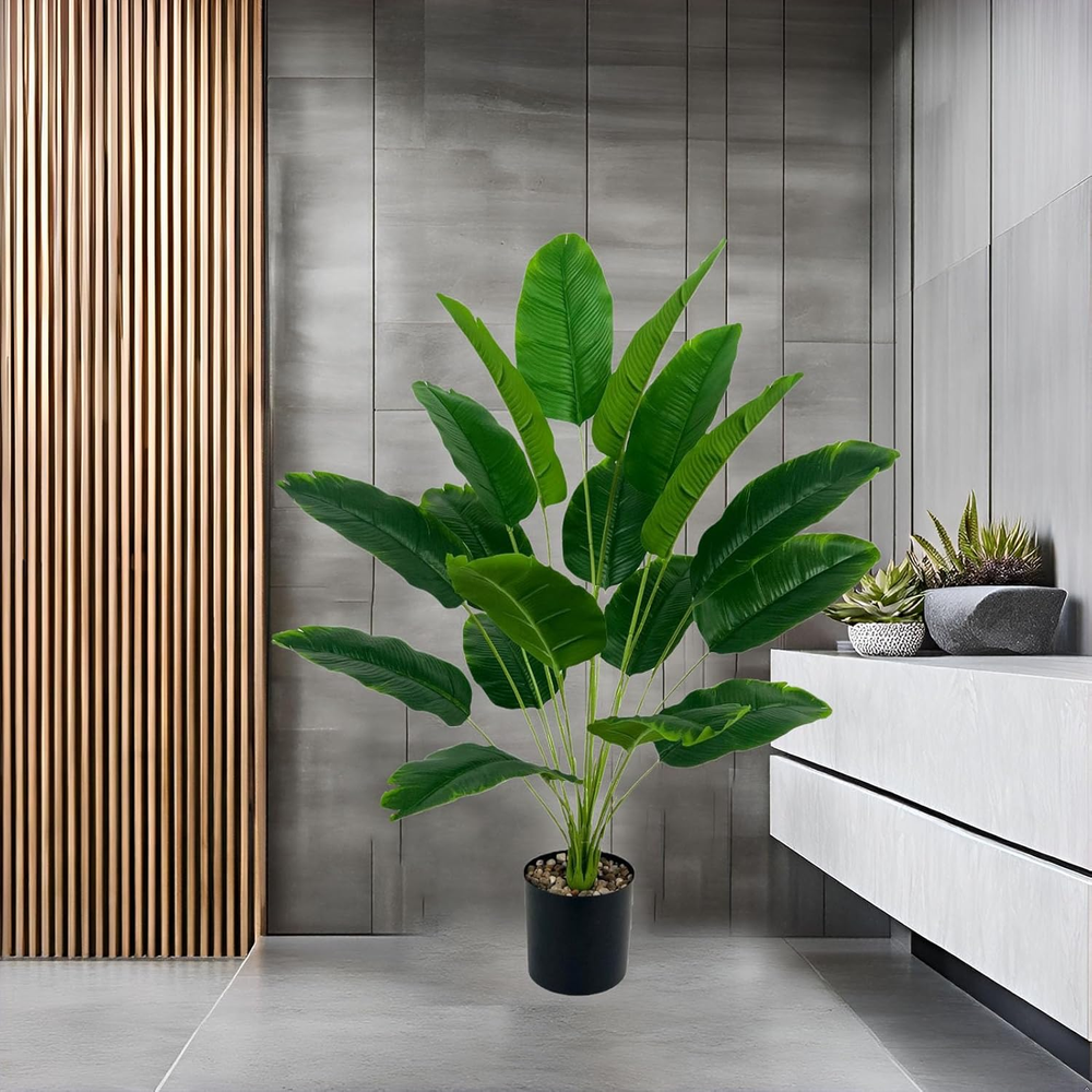 3-Foot Artificial Bird of Paradise Plant with 18 Trunks in Decorative Pot