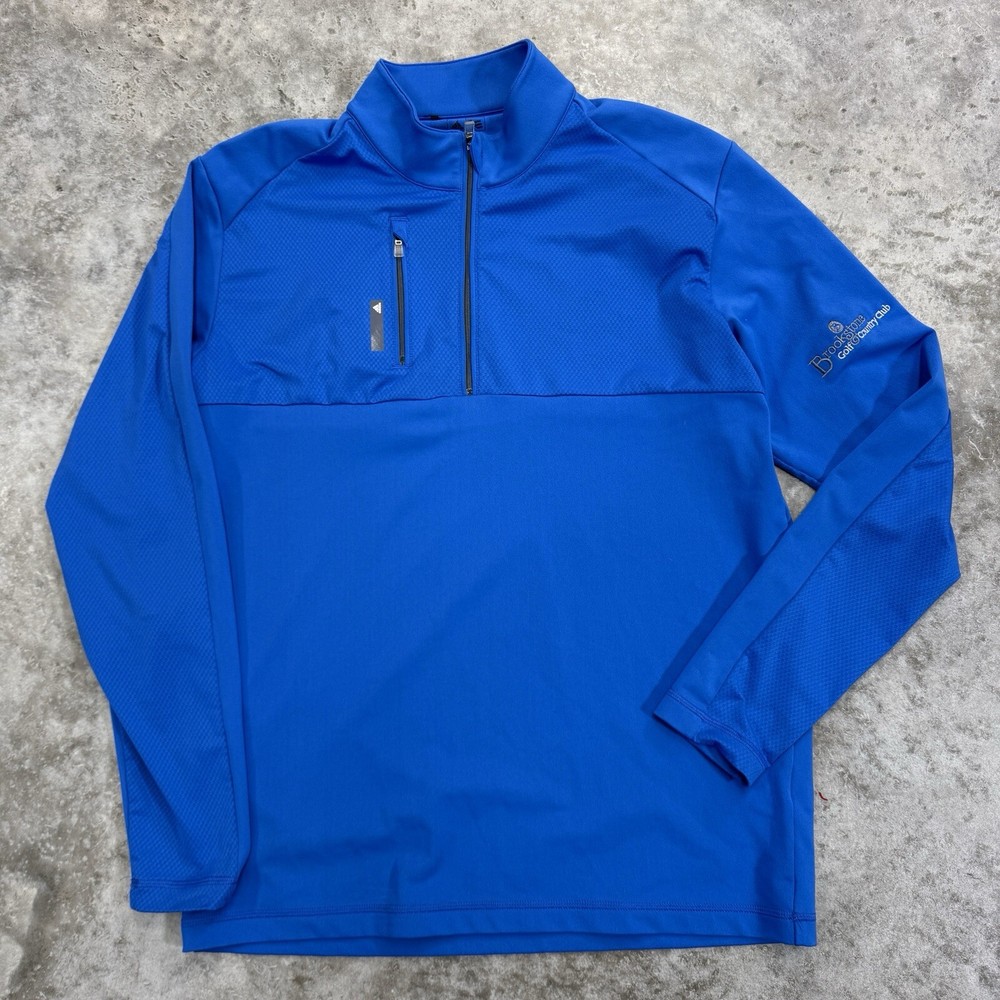 Adidas pullover mens Medium 1/4 zip blue golf Brookstone Country Club Climalite