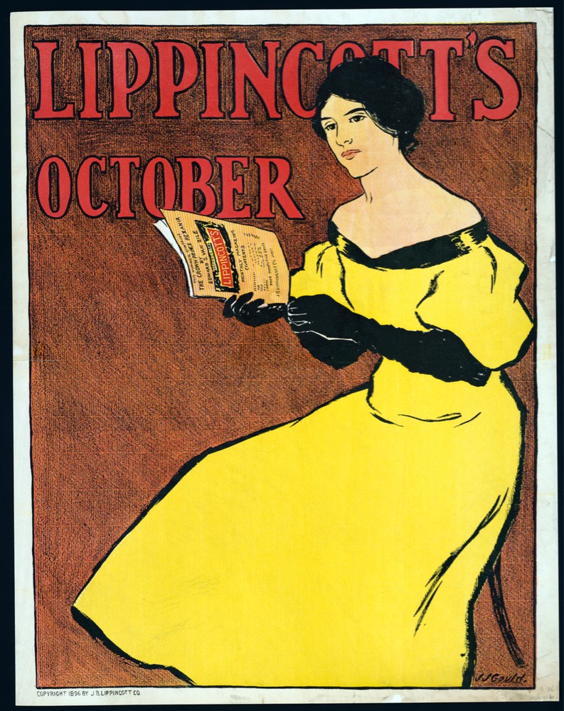 18x24 Travel Poster Art Print of Woman in Yellow Dress Reading