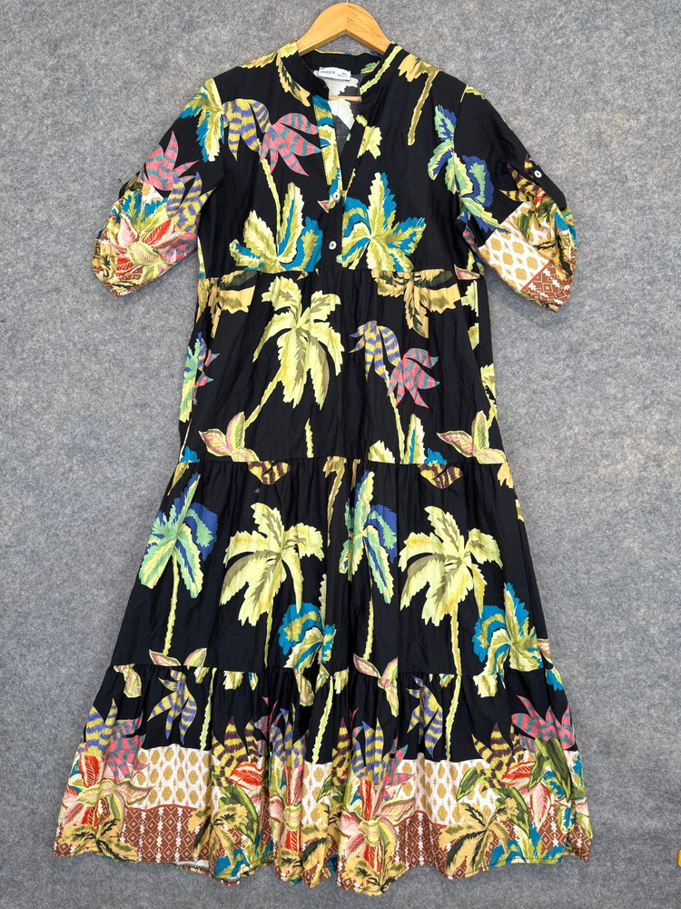 Civico 51 Maxi Dress Women Large Tiered Palm Trees Hawaiian Aloha Tropical Italy