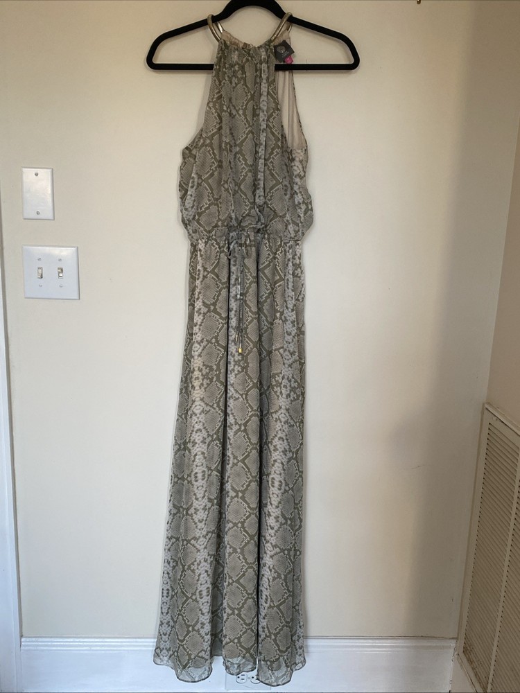 Vince Camuto Rattlesnake Print Maxi Dress With Gold-tone Halter Neck Chain 10