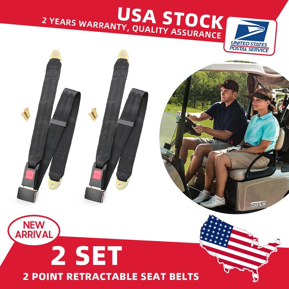 2Sets 2 Point Fixed Replace Belt Lap Strap Seat Belt Black Adjustable Universal
