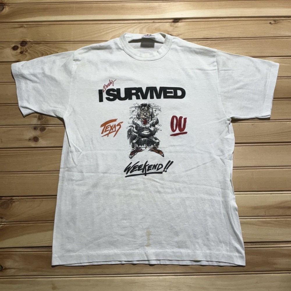 Vintage 80s I Survived Texas Longhorns Vs OU College Football Shirt Size L