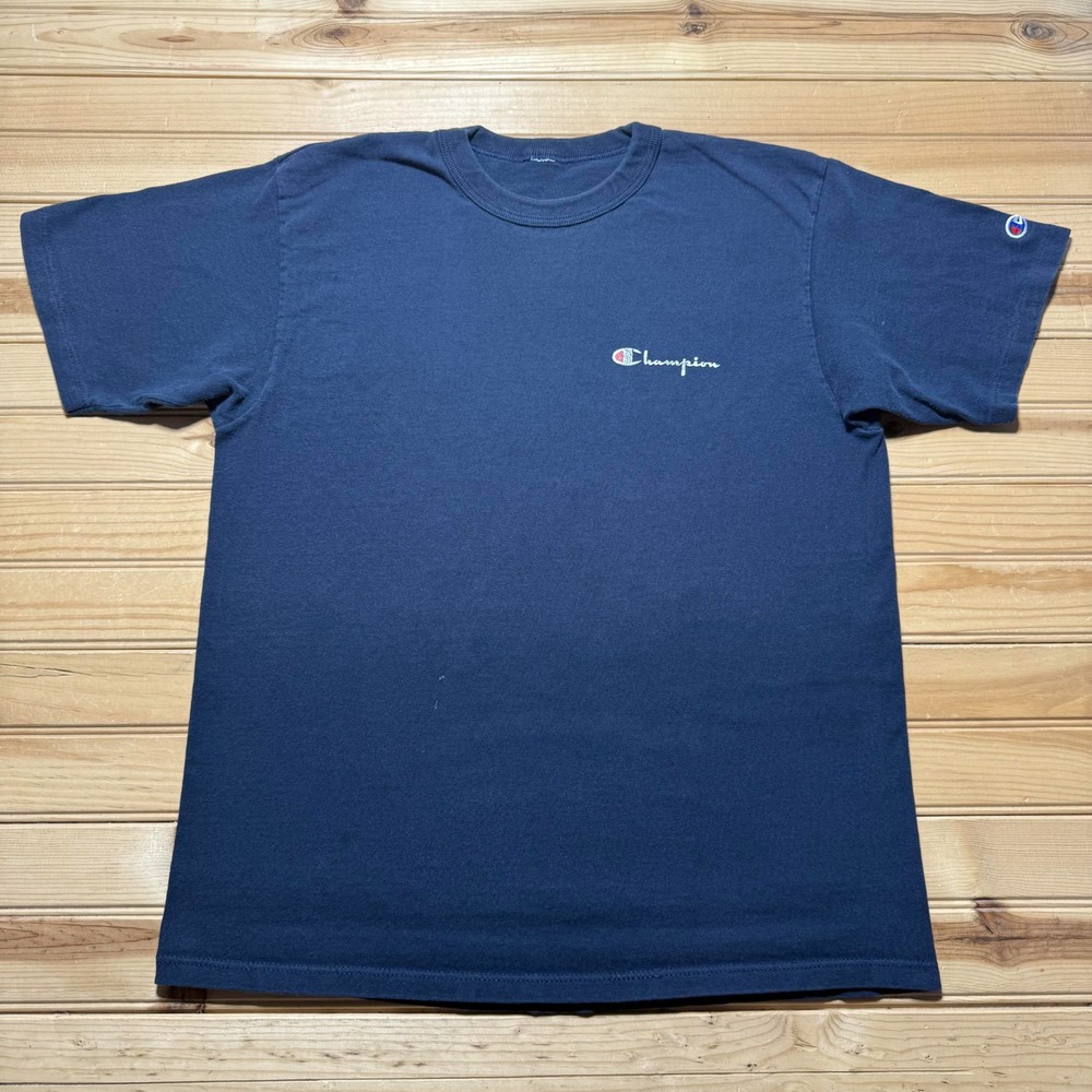 Vintage Y2K Champion Script Logo Embroidered Single Stitch T-Shirt Men's - Large